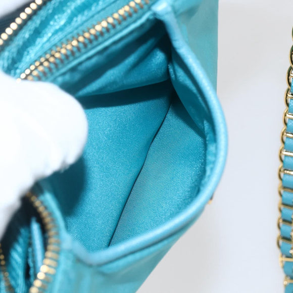 PRADA Chain Shoulder Bag Nylon Turquoise Blue Gold Auth 156453V
