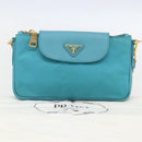 PRADA Chain Shoulder Bag Nylon Turquoise Blue Gold Auth 156453V-12