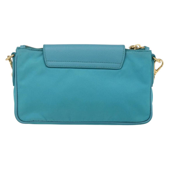 PRADA Chain Shoulder Bag Nylon Turquoise Blue Gold Auth 156453V