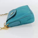 PRADA Chain Shoulder Bag Nylon Turquoise Blue Gold Auth 156453V-3
