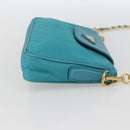 PRADA Chain Shoulder Bag Nylon Turquoise Blue Gold Auth 156453V-4