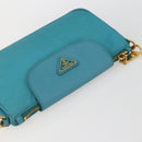 PRADA Chain Shoulder Bag Nylon Turquoise Blue Gold Auth 156453V-6