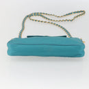 PRADA Chain Shoulder Bag Nylon Turquoise Blue Gold Auth 156453V-5