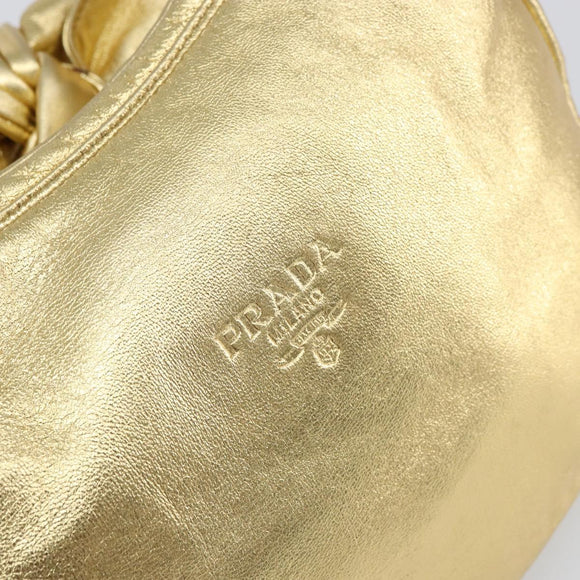 PRADA Shoulder Bag Leather Gold Auth 156454V