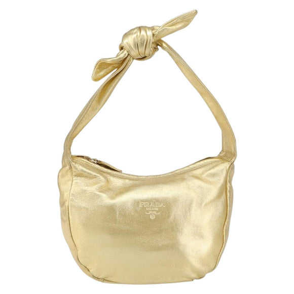 PRADA Shoulder Bag Leather Gold Auth 156454V