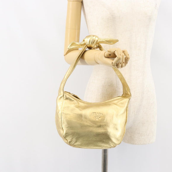 PRADA Shoulder Bag Leather Gold Auth 156454V