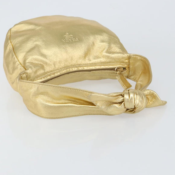 PRADA Shoulder Bag Leather Gold Auth 156454V