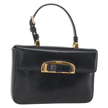 PRADA Hand Bag Leather Black Gold Auth 156455V