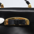 PRADA Hand Bag Leather Black Gold Auth 156455V-17