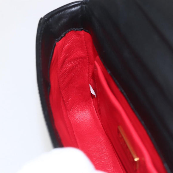 PRADA Hand Bag Leather Black Gold Auth 156455V