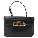PRADA Hand Bag Leather Black Gold Auth 156455V-13