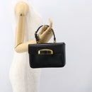 PRADA Hand Bag Leather Black Gold Auth 156455V-22