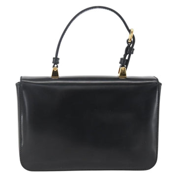 PRADA Hand Bag Leather Black Gold Auth 156455V - 0