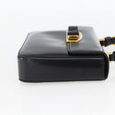 PRADA Hand Bag Leather Black Gold Auth 156455V-4