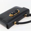 PRADA Hand Bag Leather Black Gold Auth 156455V-6