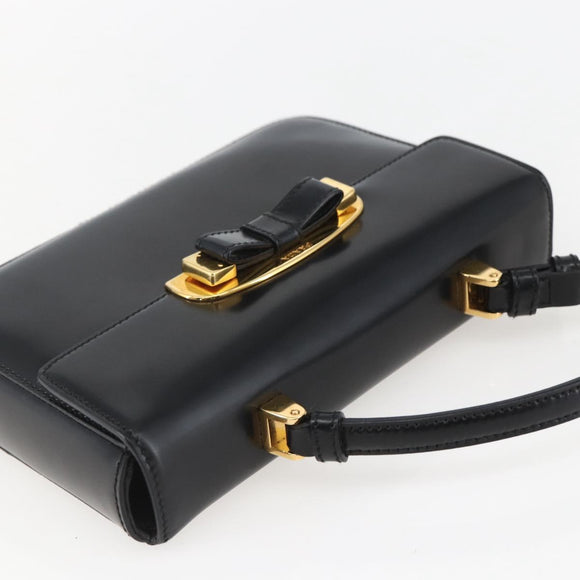 PRADA Hand Bag Leather Black Gold Auth 156455V