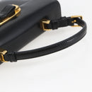 PRADA Hand Bag Leather Black Gold Auth 156455V-7