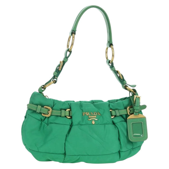 PRADA Shoulder Bag Nylon Green Gold Auth 156456