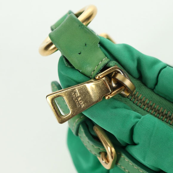 PRADA Shoulder Bag Nylon Green Gold Auth 156456
