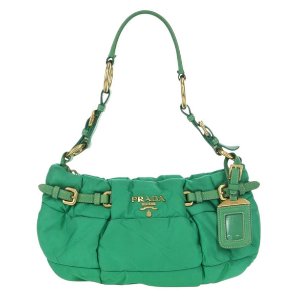 PRADA Shoulder Bag Nylon Green Gold Auth 156456
