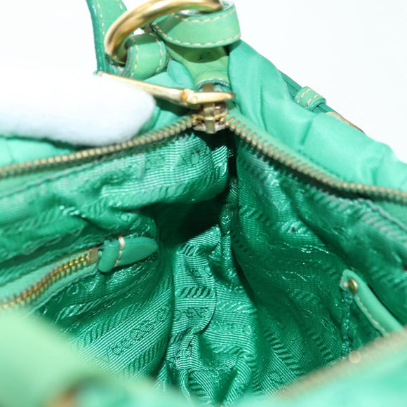 PRADA Shoulder Bag Nylon Green Gold Auth 156456
