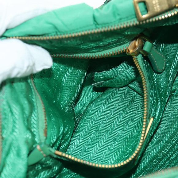 PRADA Shoulder Bag Nylon Green Gold Auth 156456