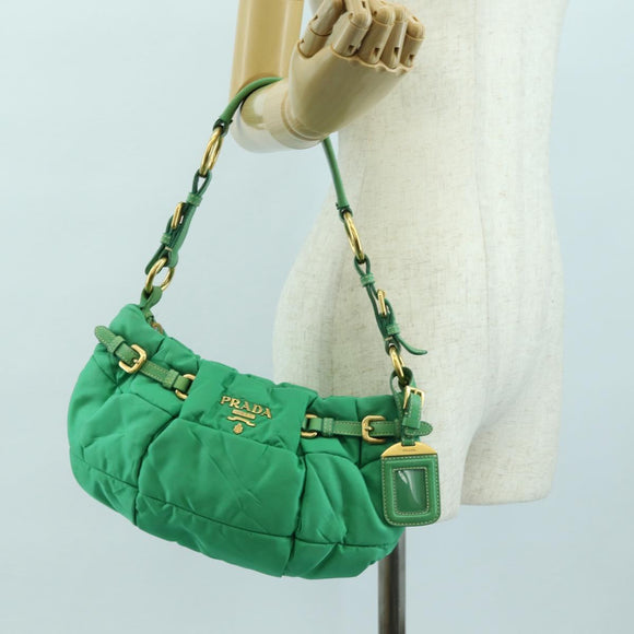 PRADA Shoulder Bag Nylon Green Gold Auth 156456