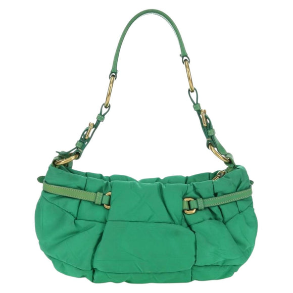 PRADA Shoulder Bag Nylon Green Gold Auth 156456