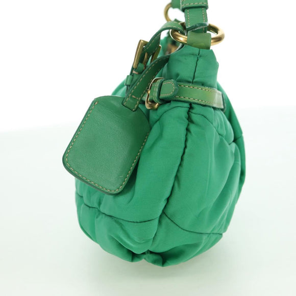 PRADA Shoulder Bag Nylon Green Gold Auth 156456