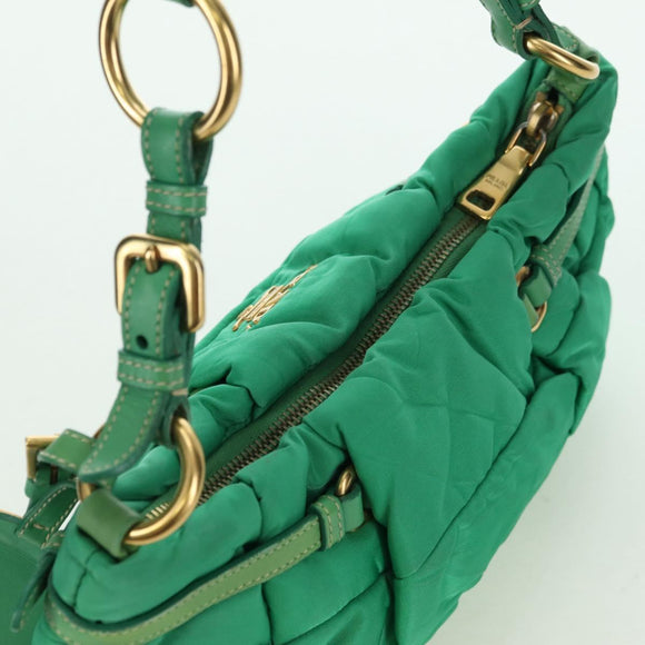PRADA Shoulder Bag Nylon Green Gold Auth 156456