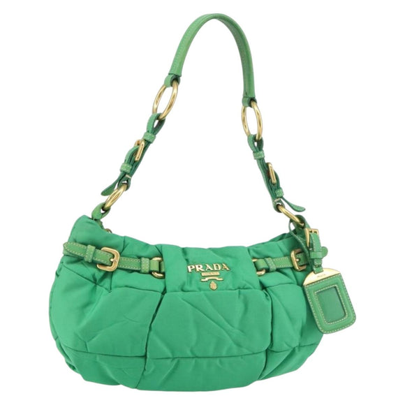 PRADA Shoulder Bag Nylon Green Gold Auth 156456V