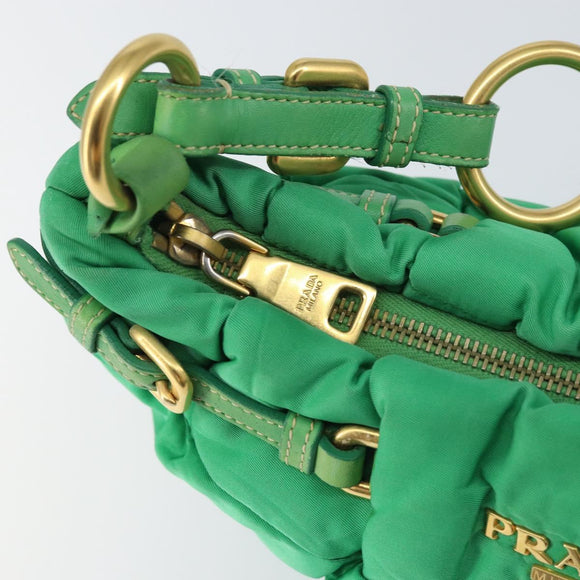 PRADA Shoulder Bag Nylon Green Gold Auth 156456V