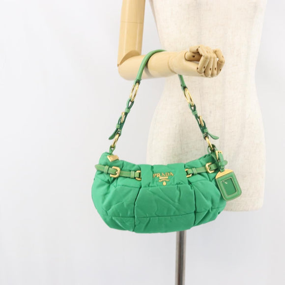 PRADA Shoulder Bag Nylon Green Gold Auth 156456V