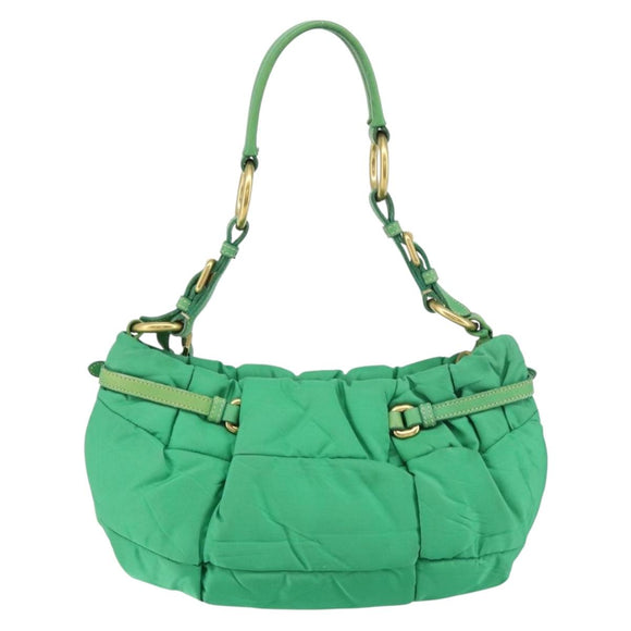 PRADA Shoulder Bag Nylon Green Gold Auth 156456V
