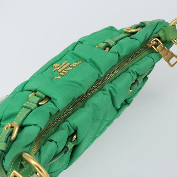 PRADA Shoulder Bag Nylon Green Gold Auth 156456V