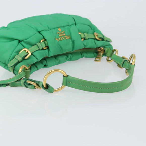 PRADA Shoulder Bag Nylon Green Gold Auth 156456V