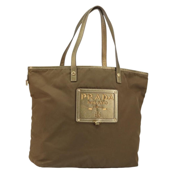 PRADA Tote Bag Nylon Brown Gold Auth 156457