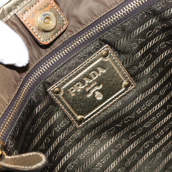PRADA Tote Bag Nylon Brown Gold Auth 156457