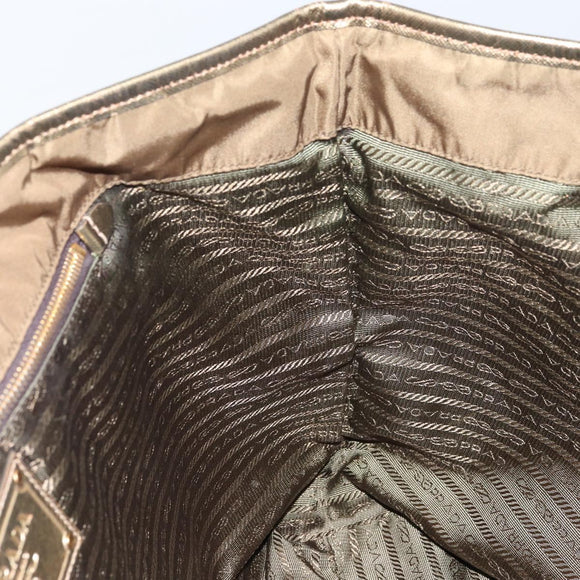 PRADA Tote Bag Nylon Brown Gold Auth 156457