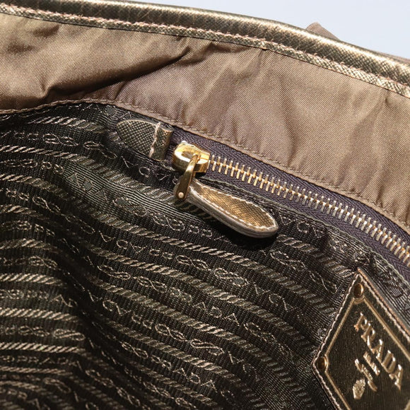PRADA Tote Bag Nylon Brown Gold Auth 156457