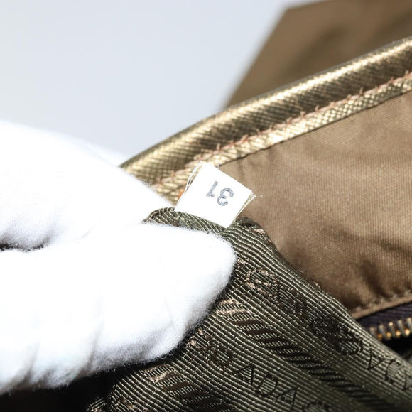 PRADA Tote Bag Nylon Brown Gold Auth 156457