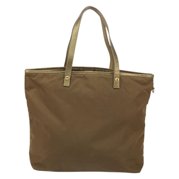 PRADA Tote Bag Nylon Brown Gold Auth 156457