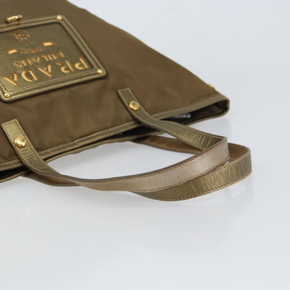 PRADA Tote Bag Nylon Brown Gold Auth 156457
