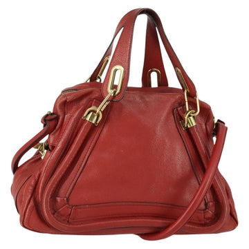 Chloe Paraty Hand Bag Leather 2way Red Gold Auth 156458
