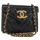 CHANEL Matelasse Chain Shoulder Bag Leather Black Gold CC Auth 156461-1