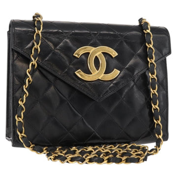 CHANEL Matelasse Chain Shoulder Bag Leather Black Gold CC Auth 156461