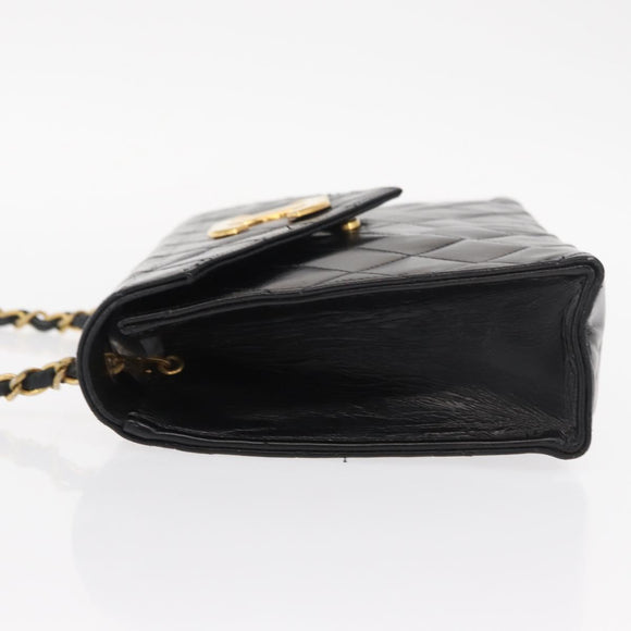 CHANEL Matelasse Chain Shoulder Bag Leather Black Gold CC Auth 156461