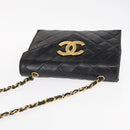 CHANEL Matelasse Chain Shoulder Bag Leather Black Gold CC Auth 156461-7