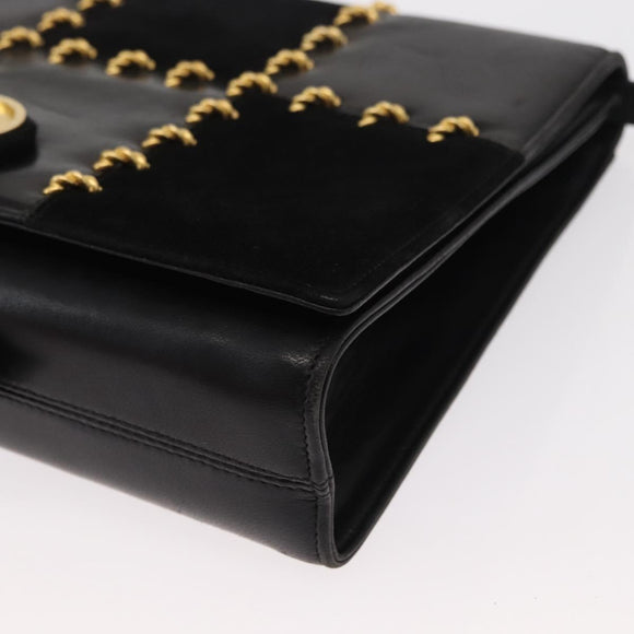 Salvatore Ferragamo Gancini Shoulder Bag Suede Leather Black Gold Auth 156462