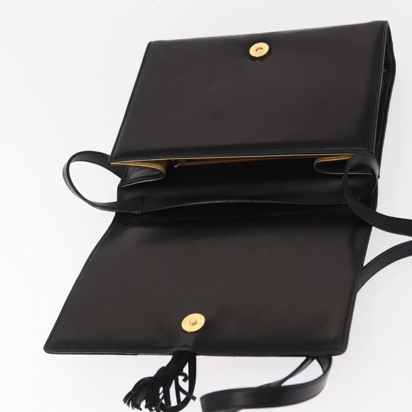 Salvatore Ferragamo Gancini Shoulder Bag Suede Leather Black Gold Auth 156462
